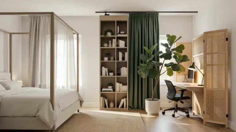 5 Physical Dividers That Separate A Home Office From A Bedroom Without Construction